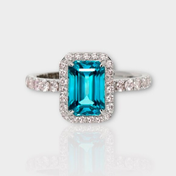 Blue Zircon Engagement Ring - Picture 2 of 8